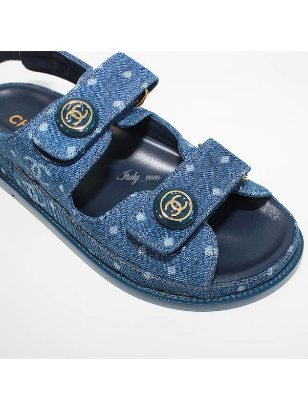 Printed Denim Velcro Sandals Blue - CHANEL - BALAAN 7