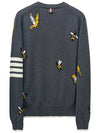 Men's Merino Bird Bee 4 Bar V-Neck Merino Cotton Cardigan Medium Grey - THOM BROWNE - BALAAN 3