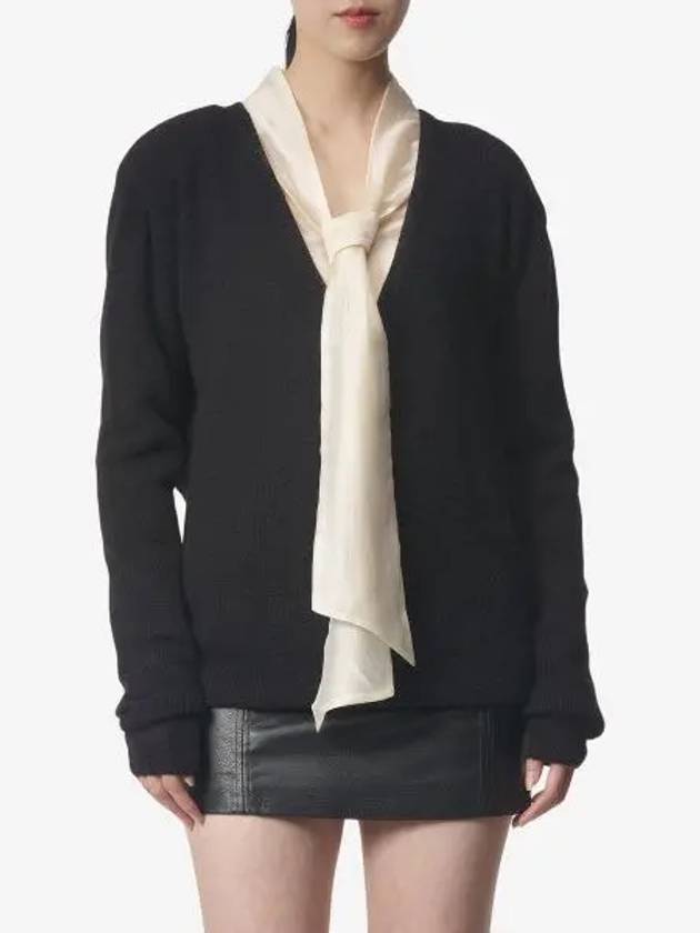 V-Neck Wool Knit Top Black - SAINT LAURENT - BALAAN 2