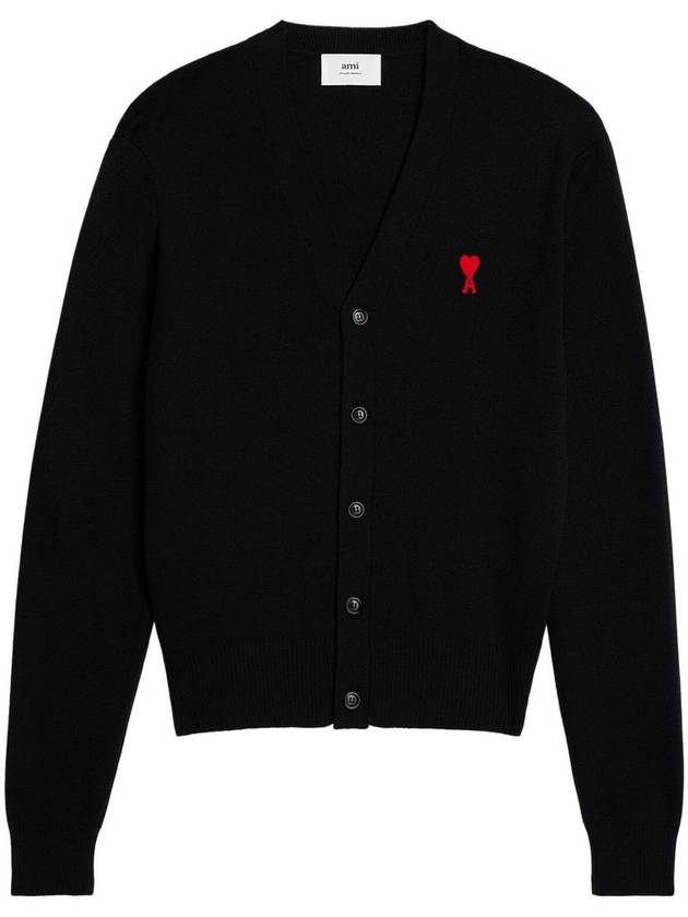 Heart Logo Merino Wool Cardigan Black - AMI - BALAAN 2