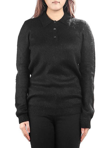 Women's Mohair Polo Long Sleeve Knit Top Black - PRADA - BALAAN 1