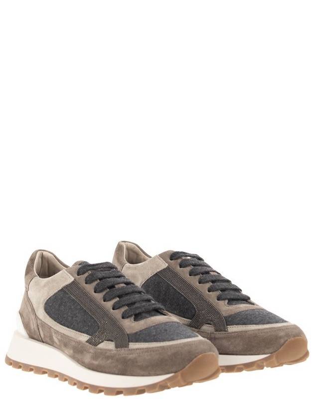 Suede And Virgin Wool Flannel Precious Contour Low Top Sneakers Dark Grey - BRUNELLO CUCINELLI - BALAAN 5