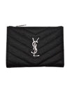 Matelasse Monogram Quilting Zipper Card Wallet Black - SAINT LAURENT - BALAAN 2