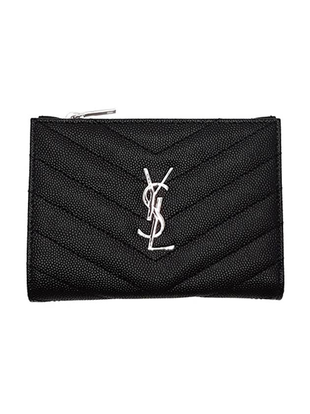 Matelasse Monogram Quilting Zipper Card Wallet Black - SAINT LAURENT - BALAAN 2