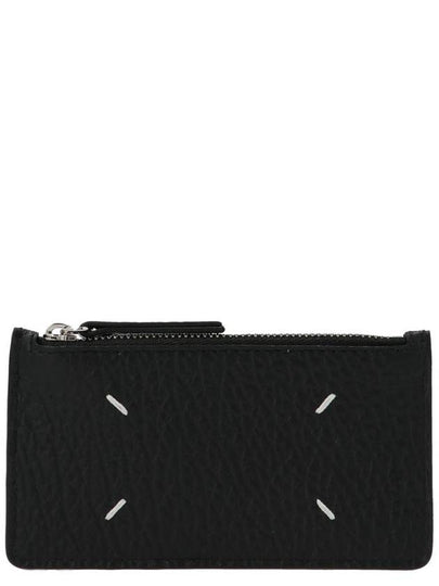 Pebble Leather Stitch Logo Zipper Card Wallet Black - MAISON MARGIELA - BALAAN 2