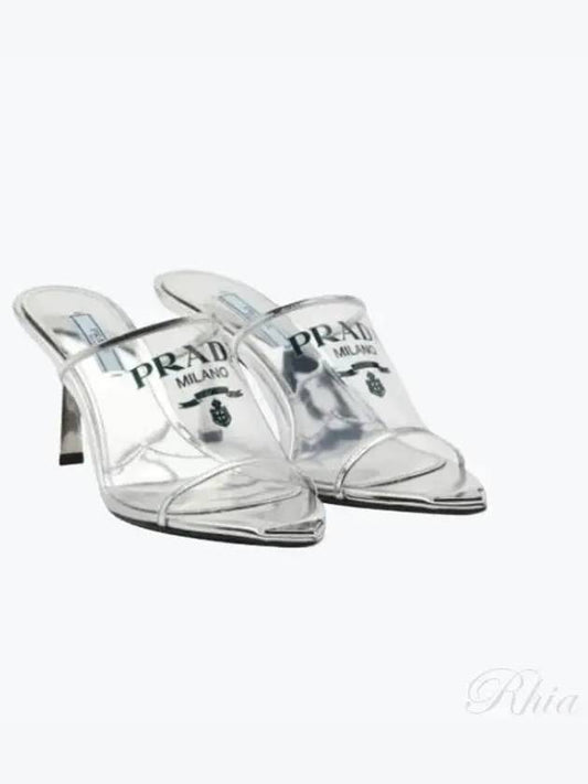 Logo Print Plexiglass Sandals Heel Silver - PRADA - BALAAN 2