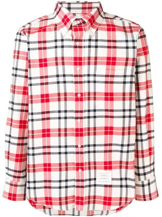 Tartan Check Cotton Long Sleeve Shirt Red - THOM BROWNE - BALAAN.