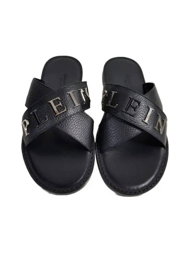 Logo Plaque Calf Leather Slippers Black - PHILIPP PLEIN - BALAAN 4