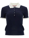 Contrasting Collar Wool Polo Shirt Navy - THOM BROWNE - BALAAN 2