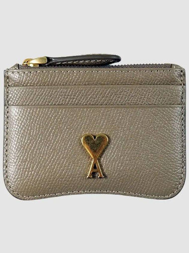 Heart logo coeur zip up card wallet light taupe USL105AL 0036 2811 - AMI - BALAAN 1