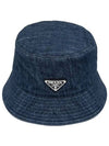 Triangle Patch Denim Bucket Hat Blue - PRADA - BALAAN.
