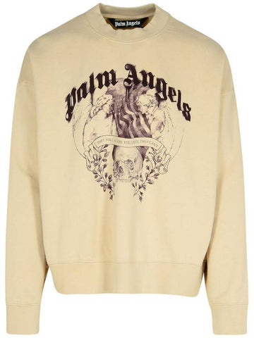 Palm Angels 'Statement Pencil Crew' Beige Cotton Sweatshirt - PALM ANGELS - BALAAN 1