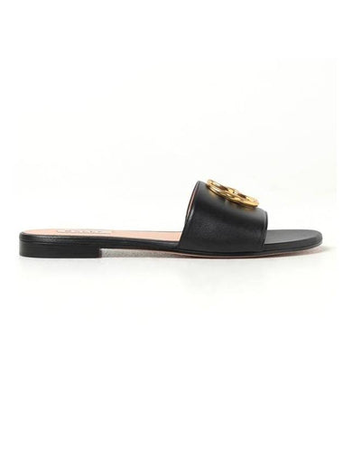 Metal Logo Slippers Black - BALLY - BALAAN 1