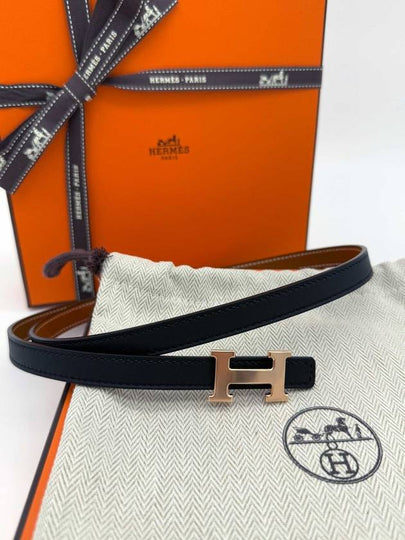 Mini H Buckle Strap 13mm Reversible Leather Belt Pink Gold Black - HERMES - BALAAN 2