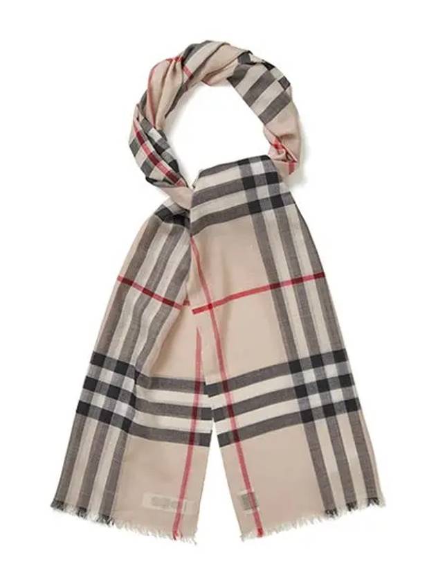 Check Wool Silk Blend Scarf Beige - BURBERRY - BALAAN 3