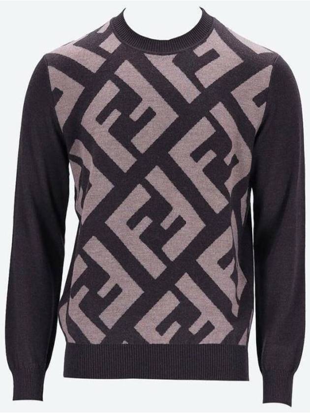 Monogram Jacquard Wool Crewneck Knit Top Brown - FENDI - BALAAN 2