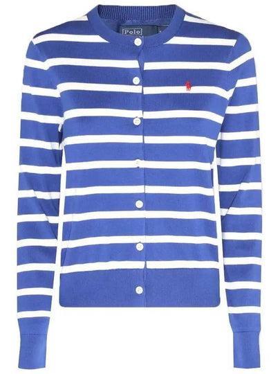 Embroidery Logo Striped Crew Neck Cardigan Blue - POLO RALPH LAUREN - BALAAN 2