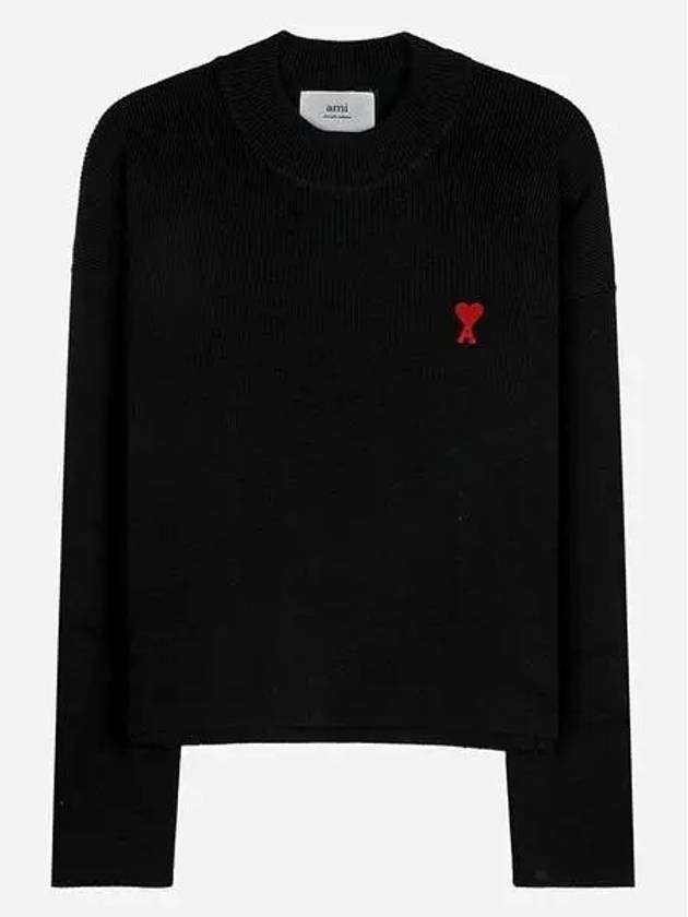 Red ADC Chain Stitch Heart Logo Knit Top Black - AMI - BALAAN 2