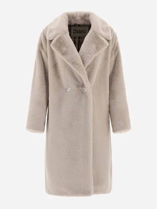 double-breasted shearling coat white - HERNO - BALAAN 3