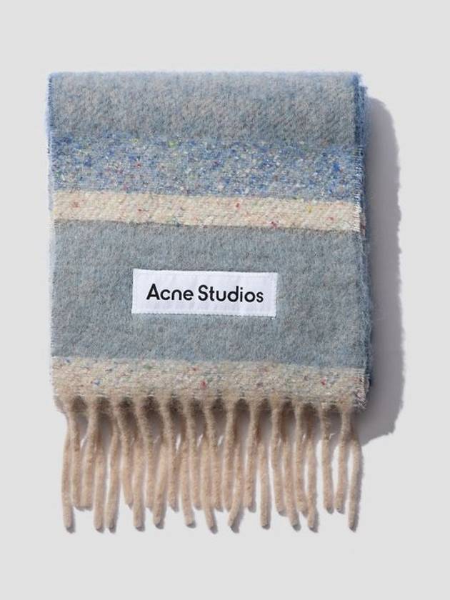 Logo Patch Fringe Muffler Denim Blue - ACNE STUDIOS - BALAAN 2