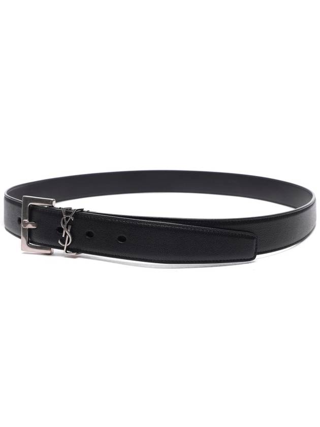 Silver Hardware Monogram Buckle Leather Belt Black - SAINT LAURENT - BALAAN 6