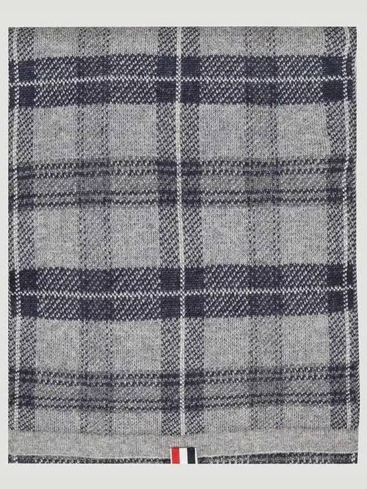 Thom Browne All Over Tartan Brand Tab Wool Blend Knit Scarf - THOM BROWNE - BALAAN 1