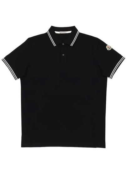 Stripe Trim Cotton Polo Shirt Black - MONCLER - BALAAN 2