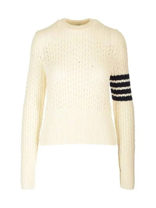 4 Bar Pointelle Knit Top White - THOM BROWNE - BALAAN 2