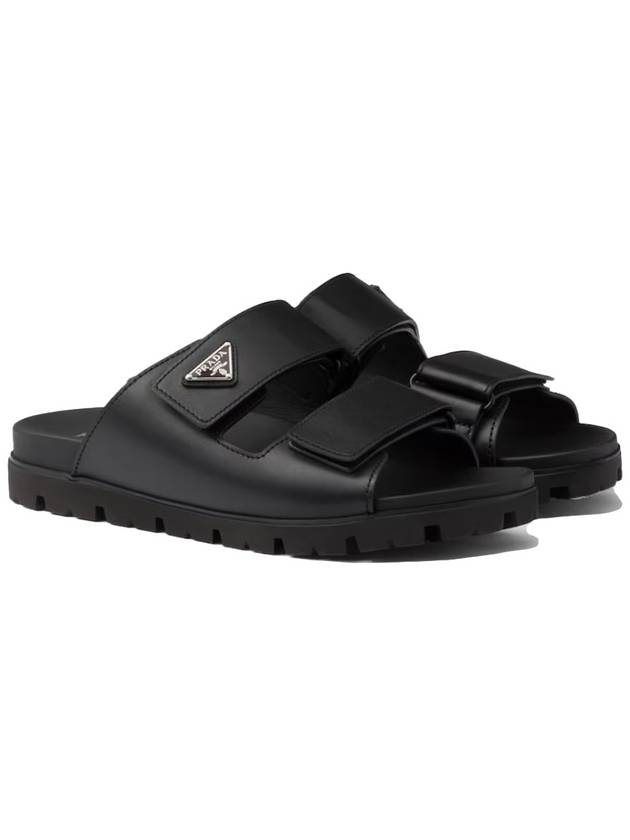 Strap Leather Sandals Black - PRADA - BALAAN 3