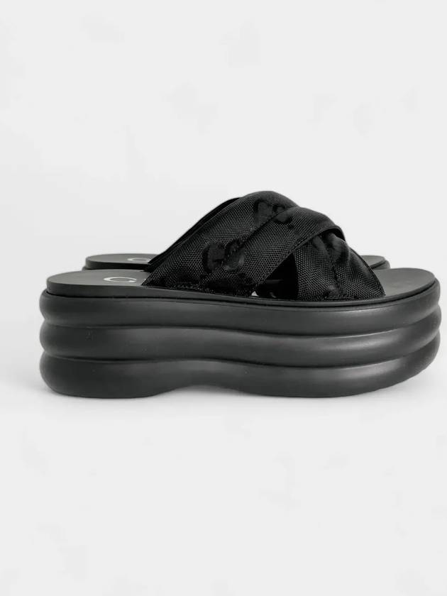 GG Platform Padded Nylon Slide Sandals Black - GUCCI - BALAAN 8