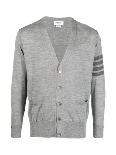 4-Bar Stripe Sustainable Merino Wool Cardigan Grey - THOM BROWNE - BALAAN 2