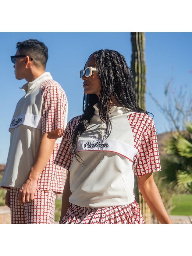 Pattern Mix Short Sleeve Anorak RED WOMAN - MALBON GOLF - BALAAN 4