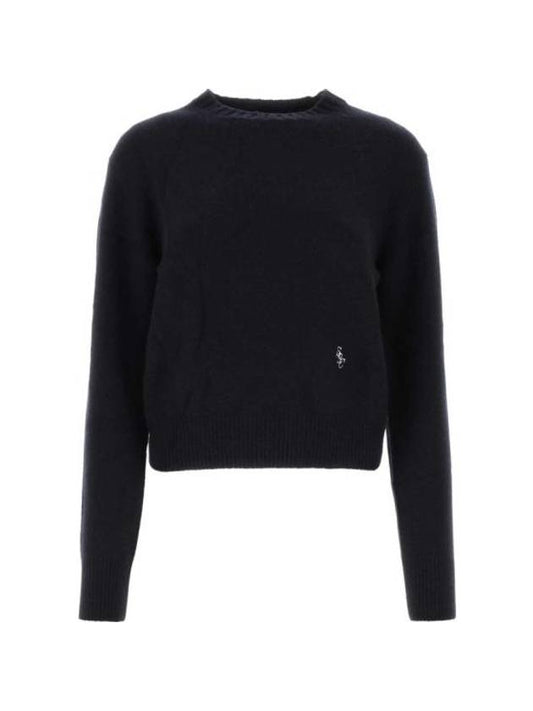 Embroidered Logo Crew Neck Cashmere Knit Top Navy - SPORTY & RICH - BALAAN 1