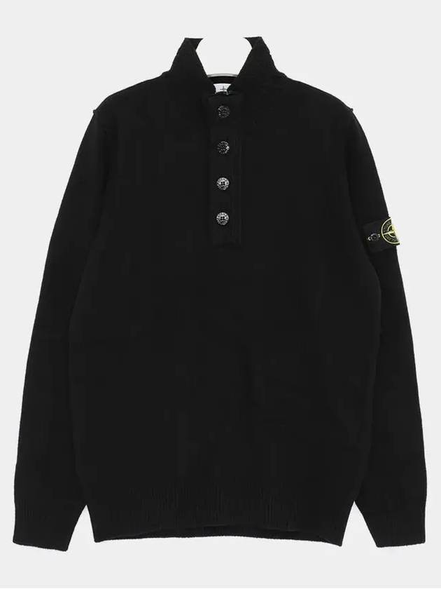 Wappen Patch Half Button Lambswool Knit Top Black - STONE ISLAND - BALAAN 4