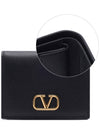 V Logo Plaque Half Wallet Black - VALENTINO - BALAAN 3