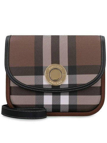 WoMen's Elizabethan Check Leather Medium Cross Bag Dark Birch Brown - BURBERRY - BALAAN 1