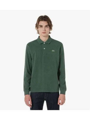 Men s French Regular Fit Long Sleeve Basic Polo Melange Green - LACOSTE - BALAAN 1