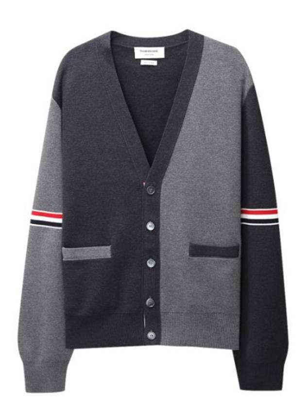 Funmix Cotton ArmBand V-Neck Cardigan Tonal Grey - THOM BROWNE - BALAAN 2