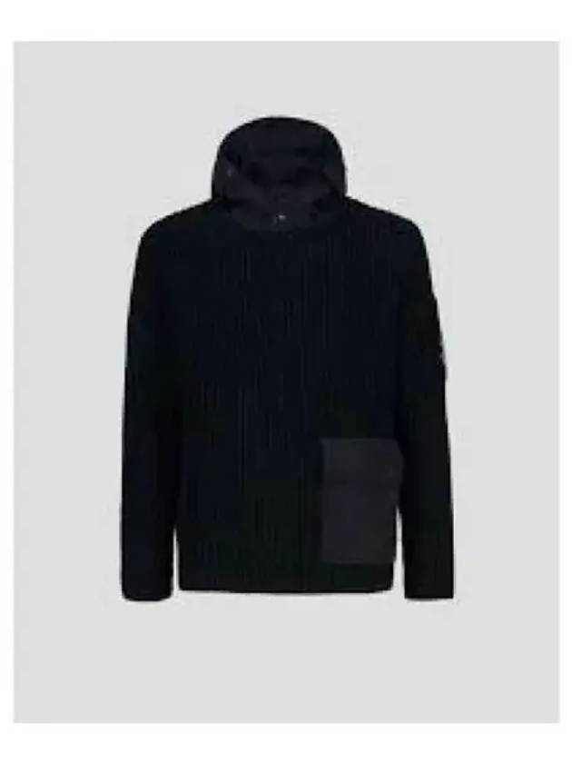 Lambswool Chrome Blend Hooded Knit Top Black - CP COMPANY - BALAAN 2