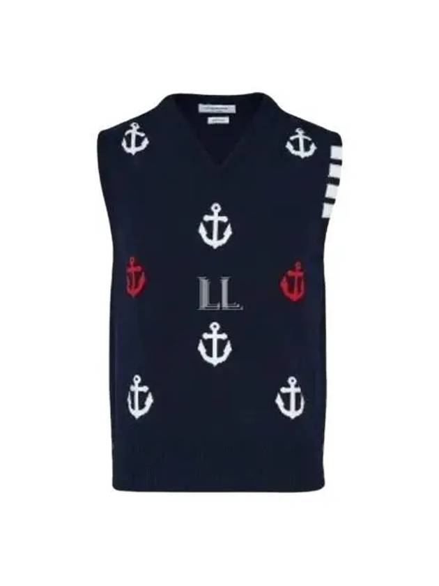 Anchor Pattern Knit Cotton Vest Navy - THOM BROWNE - BALAAN 2