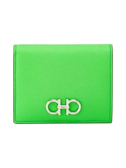 Gancini Compact Half Wallet Lime Green - SALVATORE FERRAGAMO - BALAAN 1