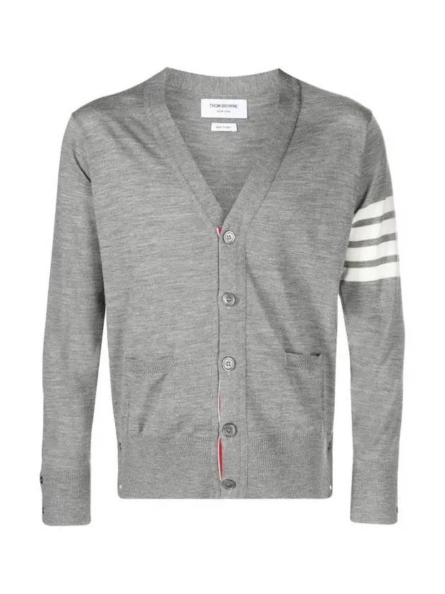 Men's Sustainable Classic Diagonal Wool Cardigan Pale Grey - THOM BROWNE - BALAAN 3