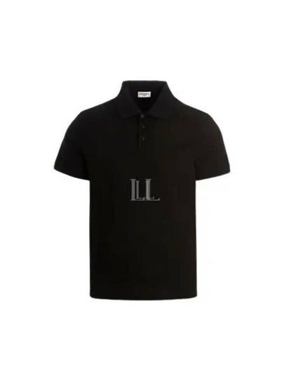 Men's Monogram Cotton Short Sleeve Polo Shirt Black - SAINT LAURENT - BALAAN 2