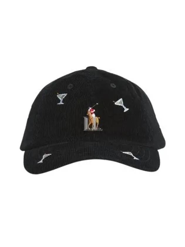 Pony Embroidery Corduroy Ball Cap Black - POLO RALPH LAUREN - BALAAN 2