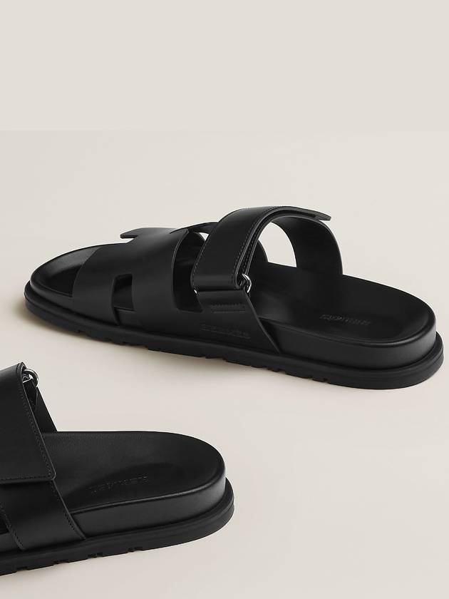 Hermes Chypre H Logo Calfskin Sandals Black - HERMES - BALAAN 6