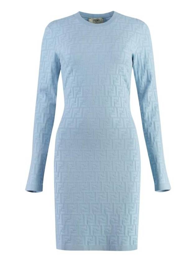 FF Pattern Viscose Short Dress Blue - FENDI - BALAAN 1