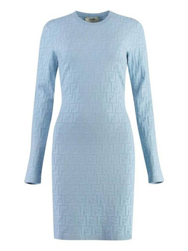 FF Pattern Viscose Short Dress Blue - FENDI - BALAAN 1