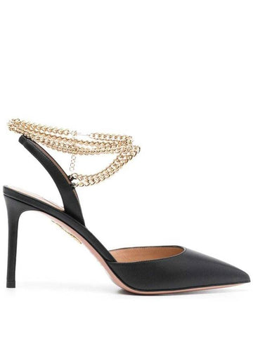 Black Slingback Pumps With Chain Ankle Strap In Leather Woman - AQUAZZURA - BALAAN 1