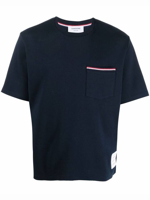 Cotton Oversized Pocket Short Sleeve T-Shirt Navy - THOM BROWNE - BALAAN 2