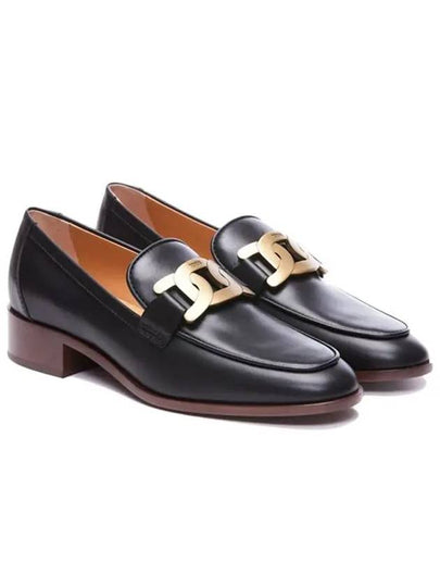 Women's Gold Logo Chain Leather Loafers Black - TOD'S - BALAAN 2